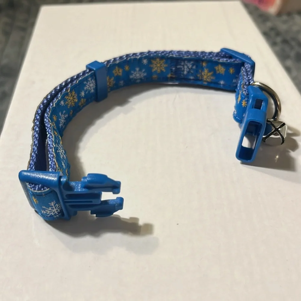 Cat or Small Dog X-Mas Print Collar Blue White & Yellow Snowflakes ❄️ Nwot